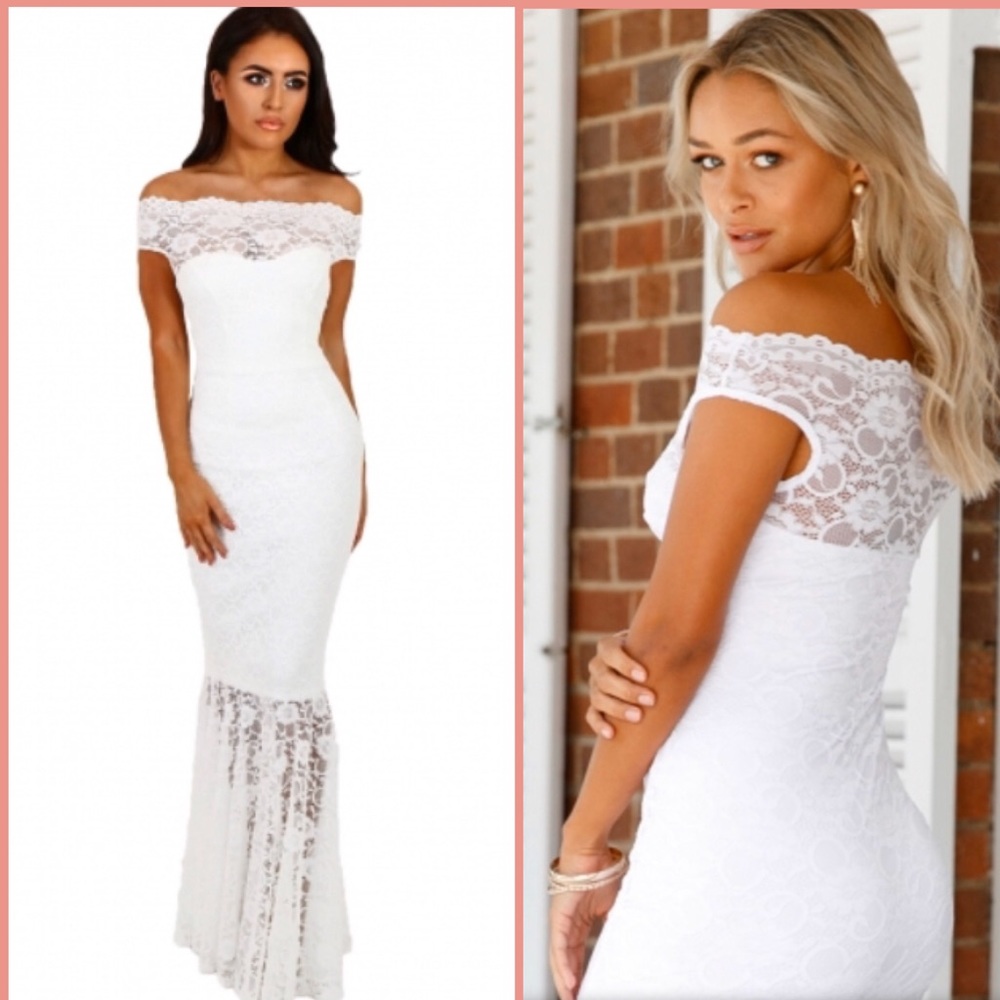 🤍HP🎉 Off-the-Shoulders Lace Bardot Dress 💐 - Picture 3 of 6